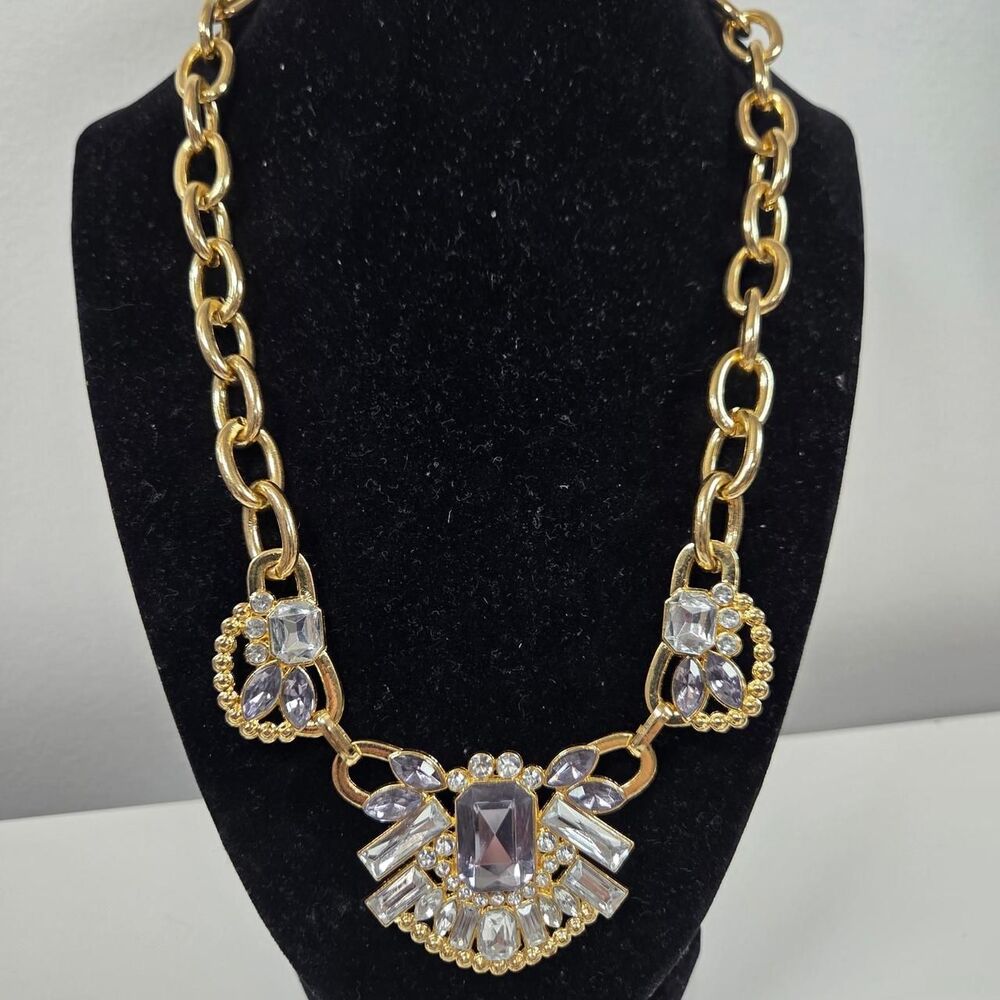 Gold chain necklace with purple and clear gemstones Women's Gold Jewellery